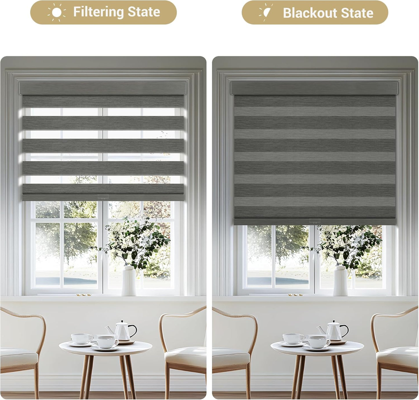 Cordless Zebra Blinds for Windows, Blackout Interior Blinds,Easy to Install,UV Protection,for Offices and Home,Custom Roller Shades, Mousse Grey,86" W x 72" H