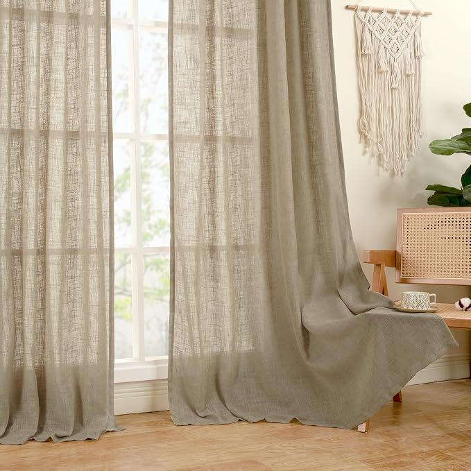 Linen Curtains 48 Inch Length Semi Sheer Light Filtering 2 Panels | Linen - Image 9