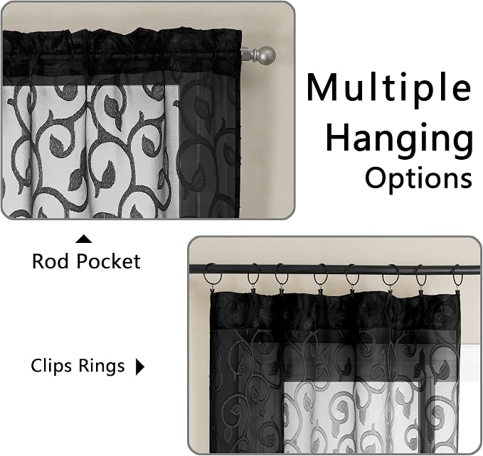 Furman Sheer White Curtains, 45 Inch Length 2 Panels Set, Airy Jacquard Clip - Image 4