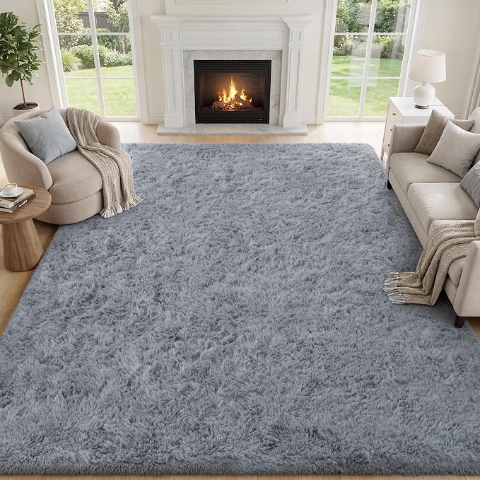 PLHXFR 8x10 Area Rugs Living Room: Fluffy Bedroom Rug Shag Carpet Grey | - Image 2