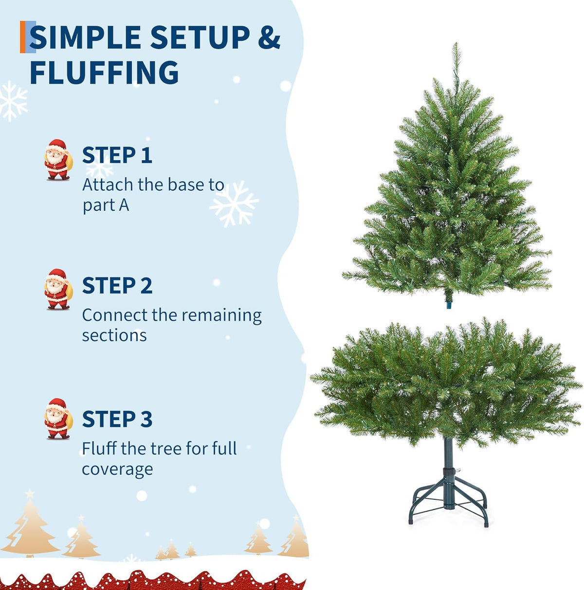 6FT Pre-Lit Artificial Christmas Tree with Color Lights,Green PE & PVC Artificial Xmas Tree,Easy Assembly, Full Branch Tips& Foldable Stand for Home, Office, Party Decoration for Xmas Holiday