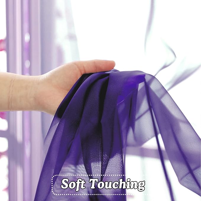 Purple Sheer Curtains 108 Inches Long, Light Filtering Semi Transparent - Image 4