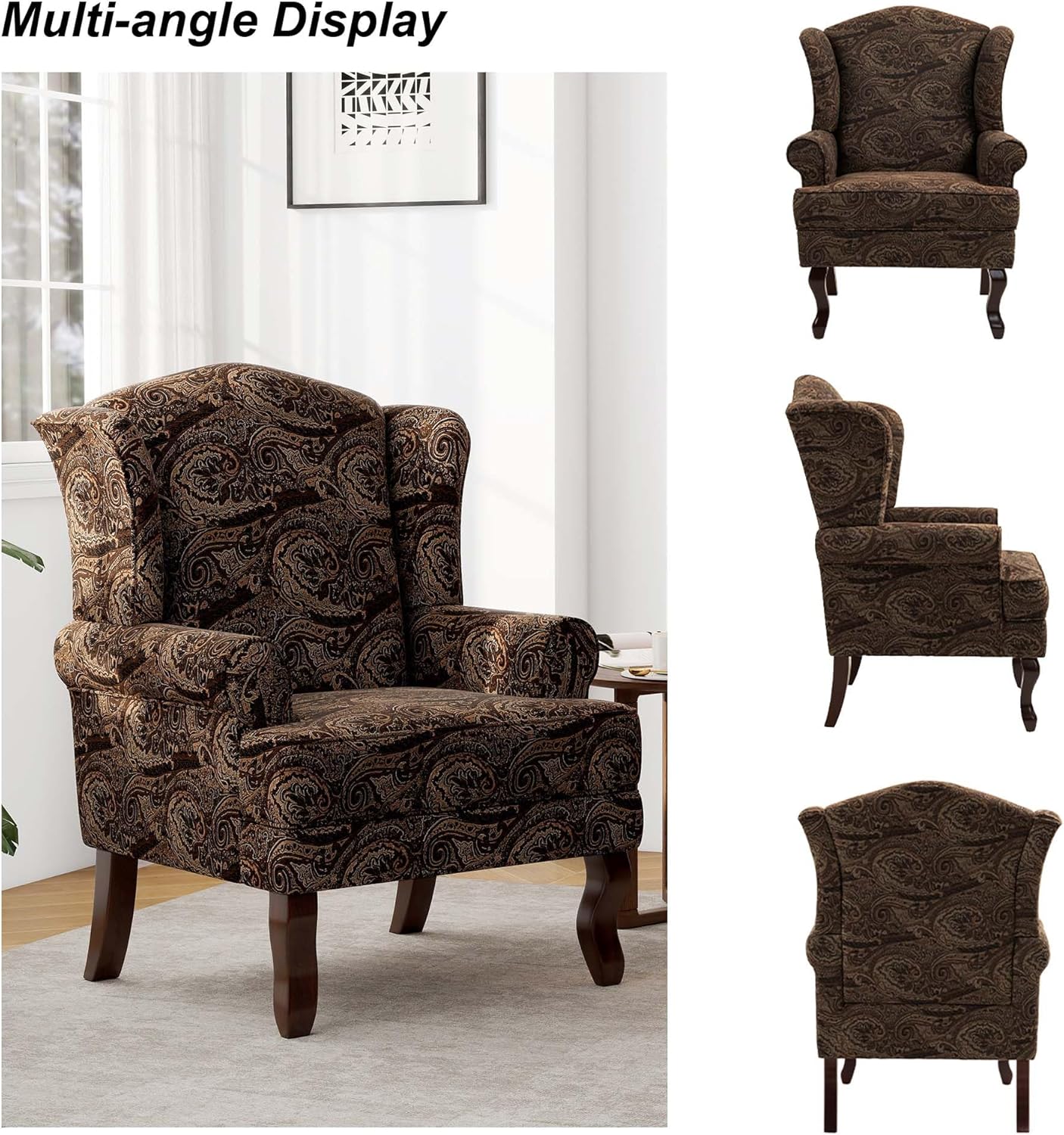 Accent Chair, High Back Upholstered Armchair with High Resilience Sponge & Wood Legs, Mid-Century Modern Comfy Single Sofa Reading Chairs for Living Room, Bedroom (Cranberry, Set of 2)