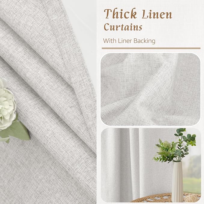 Natural 100% Blackout Linen Curtains 45 Inches 2 Panels, Light Grey | Linen - Image 7
