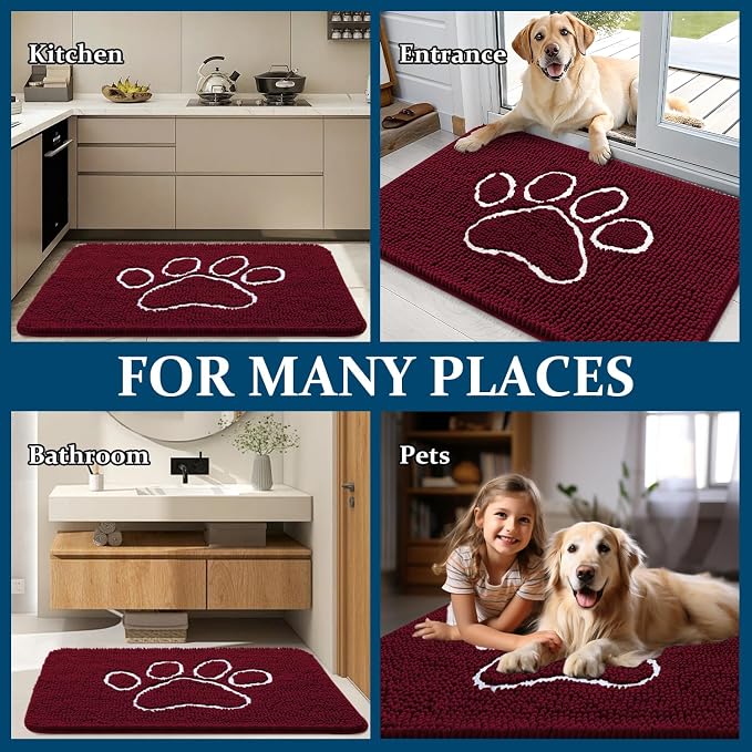 OLANLY Dog Door Mat for Muddy Paws 47x32, Paw Print Design Chenille Mud Mat | - Image 8