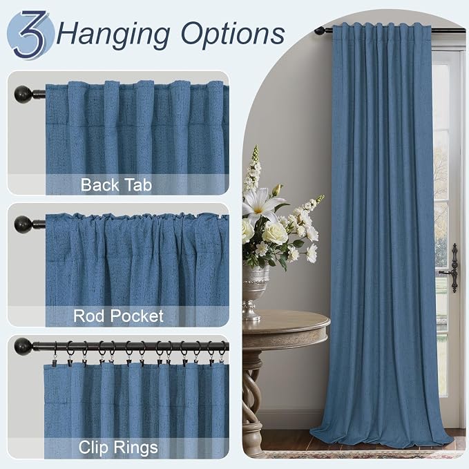 Denim Blue Living Room Black Out Curtains 63 Inch Long Insulated Thermal - Image 5