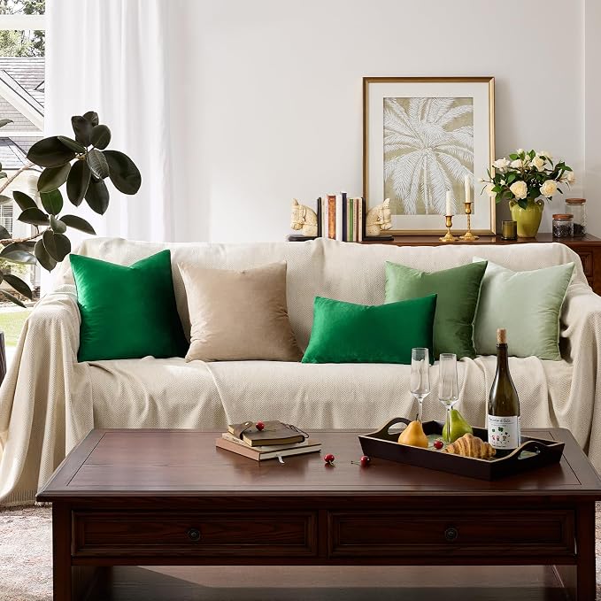 GIGIZAZA Green Velvet Pillow Covers 22x22 Decorative Pillows Pack of 2 | Throw - Image 8