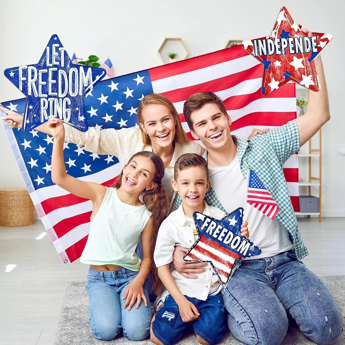 Large Size Wooden Star 4th of July Ornaments to Paint, Independence Day Wooden Patriotic Day DIY Blank Cutouts Unfinished Round Ornament for Crafts Summer Decorations 6 Pack