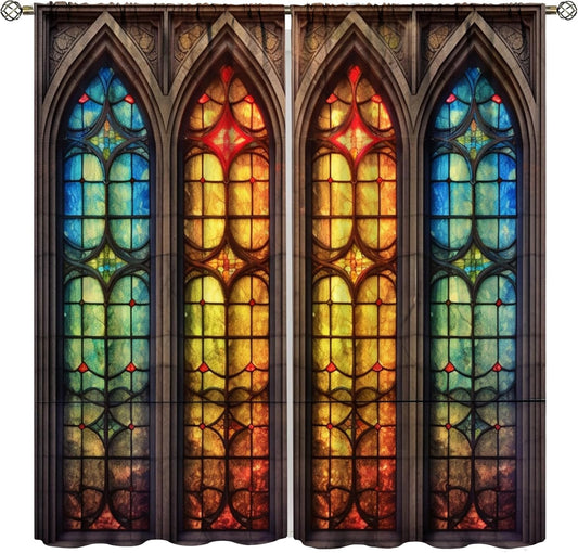 Stained Glass Curtains,Mid Century Vintage Style Abstract Art Home Decor Drapes for Bedroom Living Room Kitchen Window Treatment 2 Panels Set Total Size 52" W X 84" L Inch