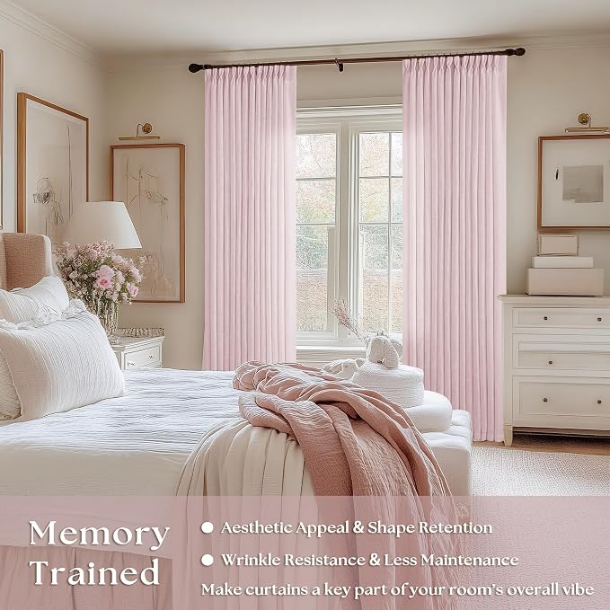 Light Pink Linen Pinch Pleat Curtains 84 Inch Length 2 Panels Set 40x84 | - Image 2