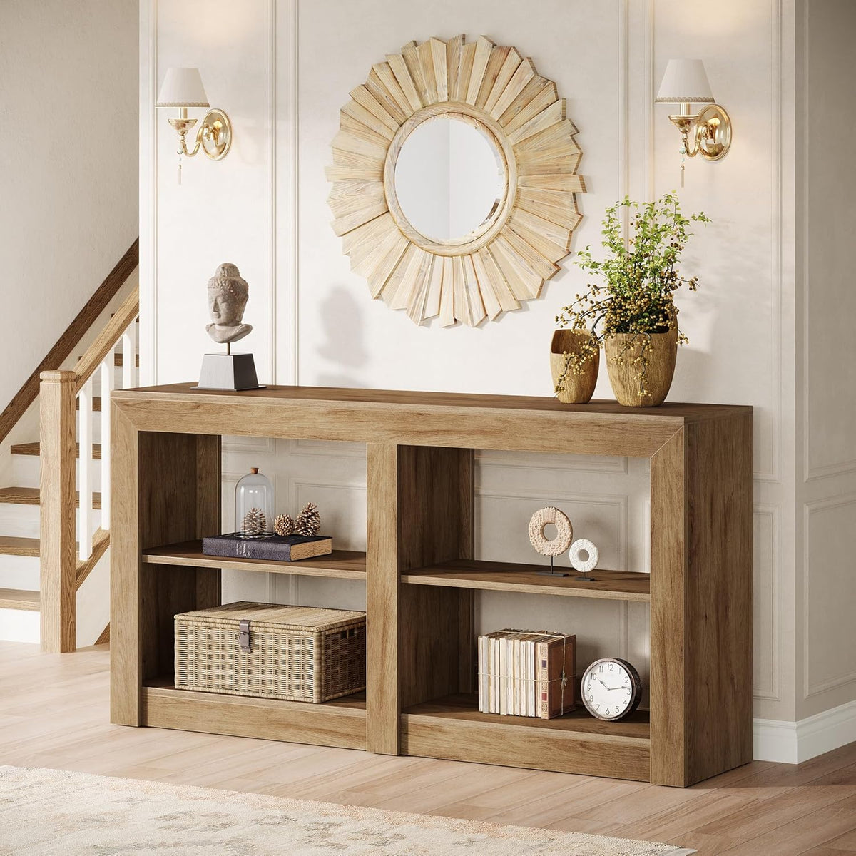 Tribesigns Farmhouse Console Table, Hallway Table for Entryway, Wood Console Behind Couch for Living Room, Hallway, Foyer, Oak
