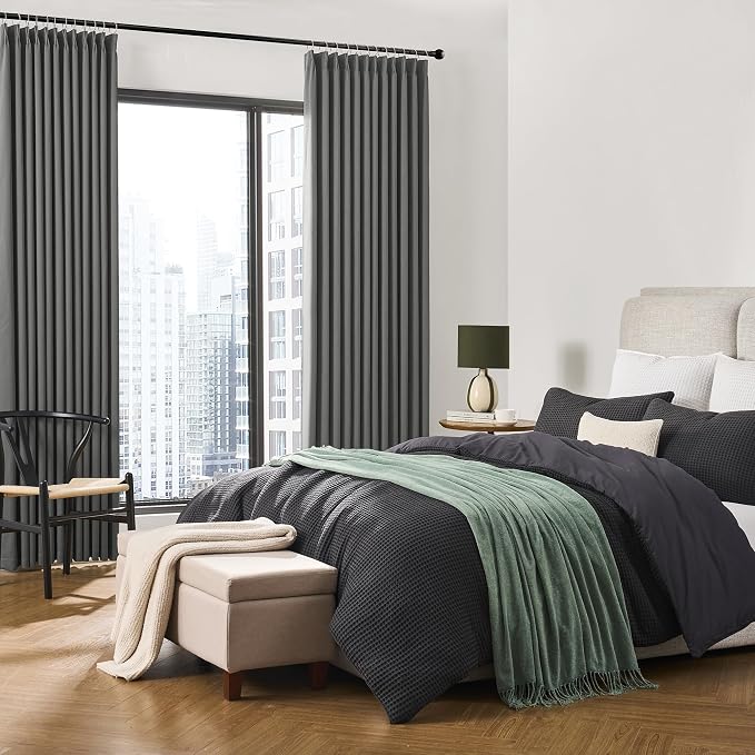 Grey Block Out Curtains for Bedroom, Sound Reducing Solid Window Treatment for - Image 4
