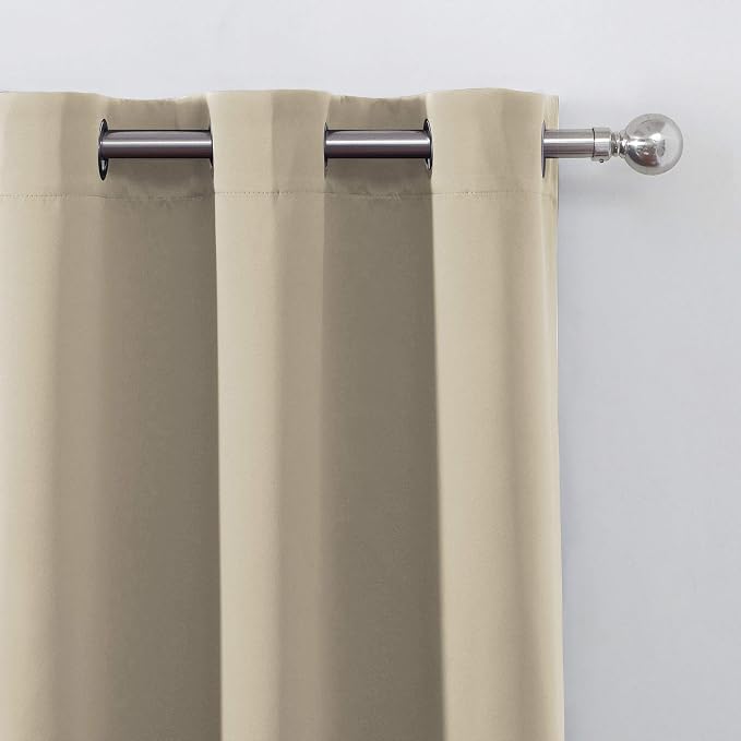 Beige Thermal Blackout Curtains/52 x 54 Inch/Set of 2 Panels Room Darkening - Image 7