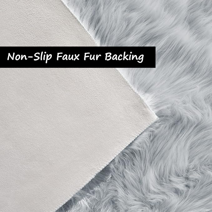 Goolela Grey Fluffy Fuzzy Rug for Bedroom Dorm 3x5 Gray Furry Faux Fur Shaggy - Image 4