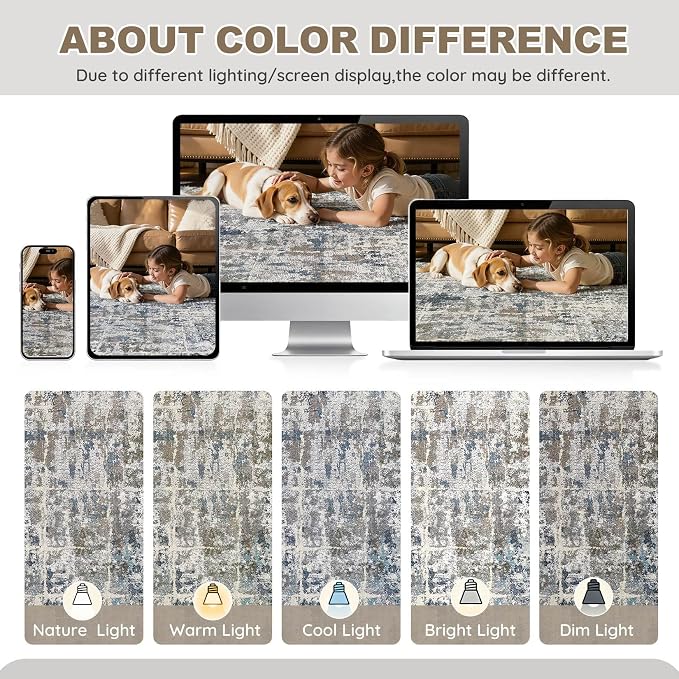 DMOYEST Area Rug Living Room Rugs 6x9 Washable Abstract Carpet | Neutral Modern - Image 6