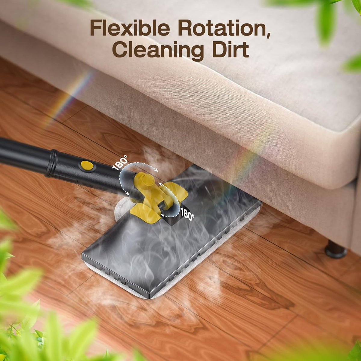ScrubWiz Steam Mop Cleaner with Detachable Handheld Steamer, 10-in-1 Multi Accessories, Washable Microfiber Pads, 350ml and 2 Adjustable Levels for Cleaning Floor, Carpet, Tiles, and Grout, Gray