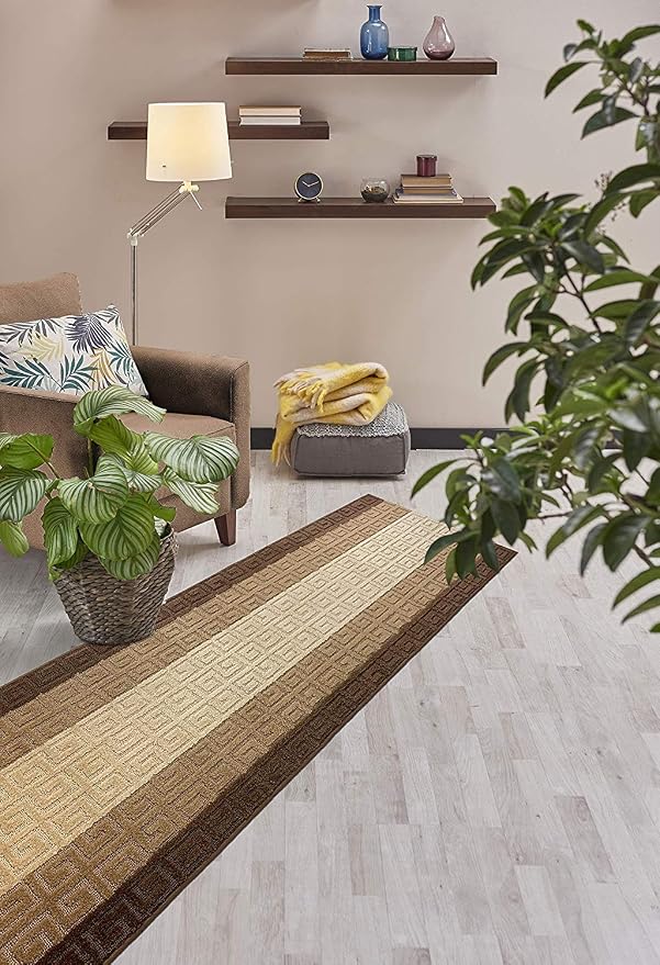 Custom Length Hallway Runner Rug, Slip Resistant, Meander Brown, 26 Inch X 11 - Image 5