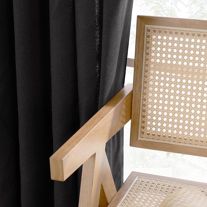 YoungsTex Short Black Linen Semi Sheer Curtains 45 Inch Length 2 Panels | Light - Image 8