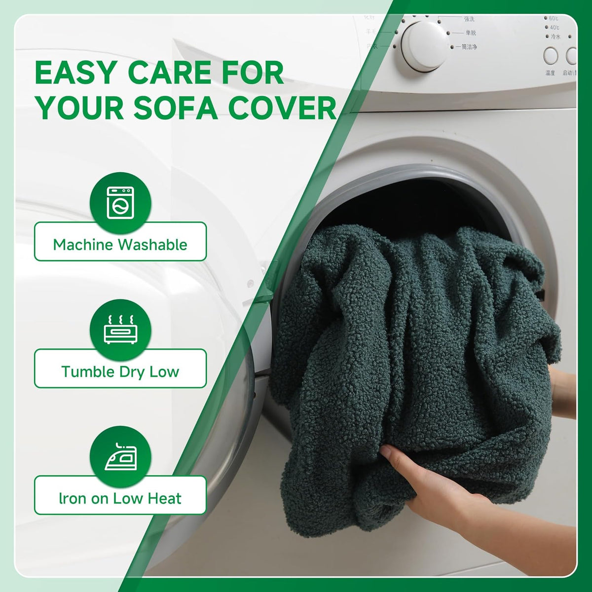 Couch Cushion Covers for Sectional Sofa, Stretch Soft Sofa Slipcovers Washable Wear-Resistant Universal Furniture Protector for Living Room(3 Seaters Covers+1 Chaise Cover, Green)