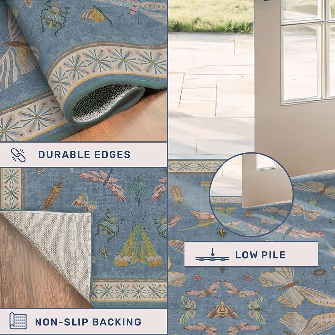 6x8 Blue Floral Area Rug for Living Room, Bedroom & Dining Room Table, Washable - Image 4