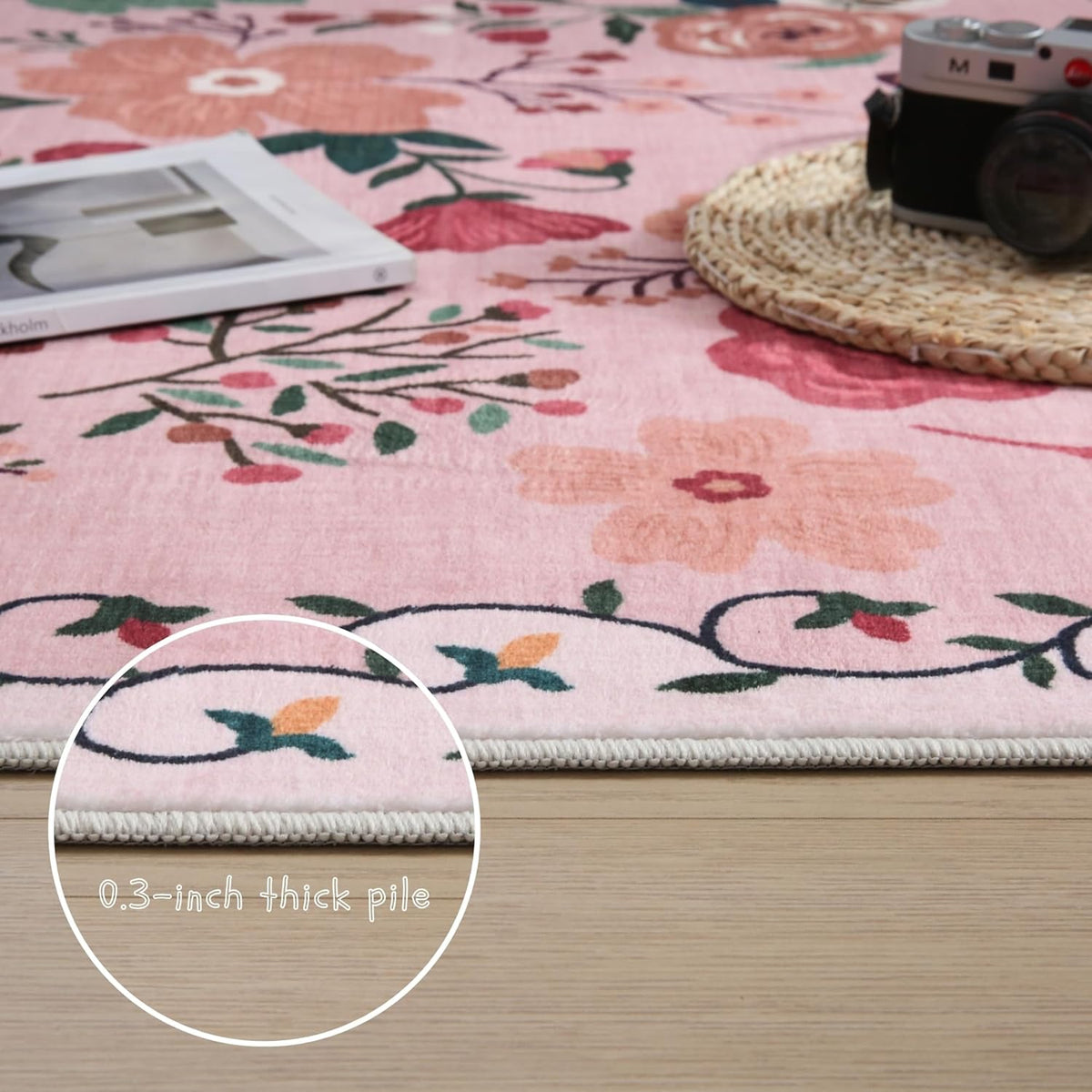 Area Rugs 8x10 Rug for Living Room Clearance Washable Boho Area Rug Non Slip Floral Vintage Low Pile Large Rug for Living Room, Bedroom, Farmhouse, Dining Room, Kids Playroom(Pink)