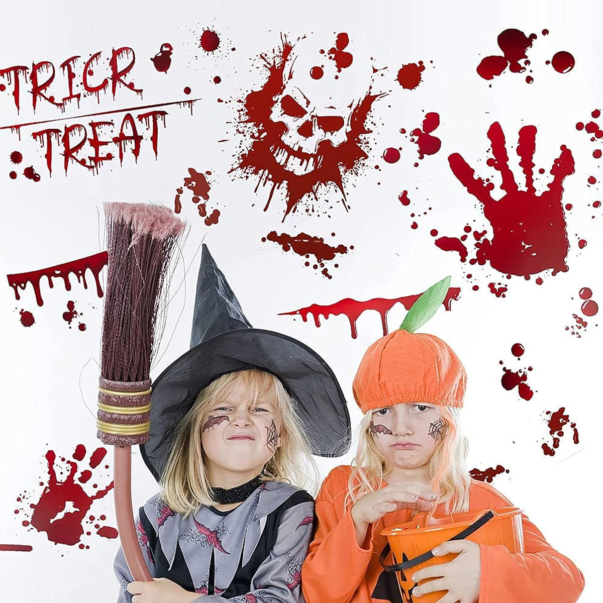 MSQ 95 Pcs Bloody Window Stickers - Removable Handprint Footprint Decals Floor Clings for Halloween Party Decorations - 9 Sheets Horror Window Stickers