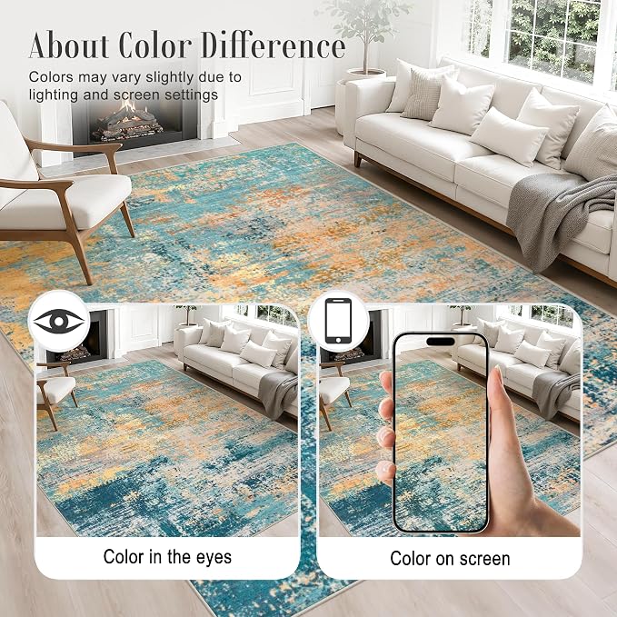 Area Rug Living Room: 8x8 Modern Washable Soft Carpet Rosy Haze | - Image 4