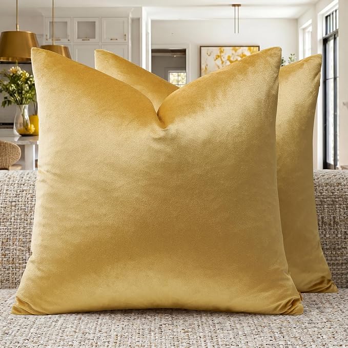 GIGIZAZA Yellow Velvet Pillow Covers 26x26 Decorative Pillows Pack of 2 | Throw - Image 7