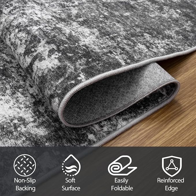 Aelenmu 10x14 Area Rugs for Living Room Washable Dining Room Black Grey | - Image 3