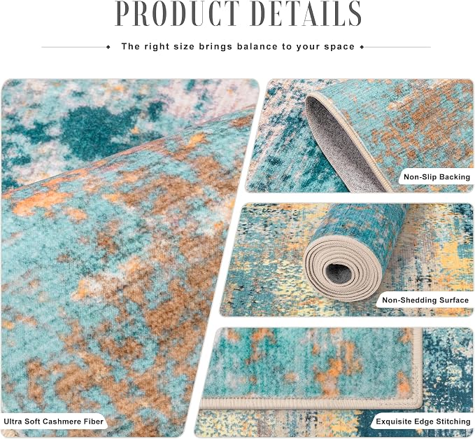 5x8 Area Rug Living Room: Modern Washable Soft Carpet Rosy Haze | - Image 4