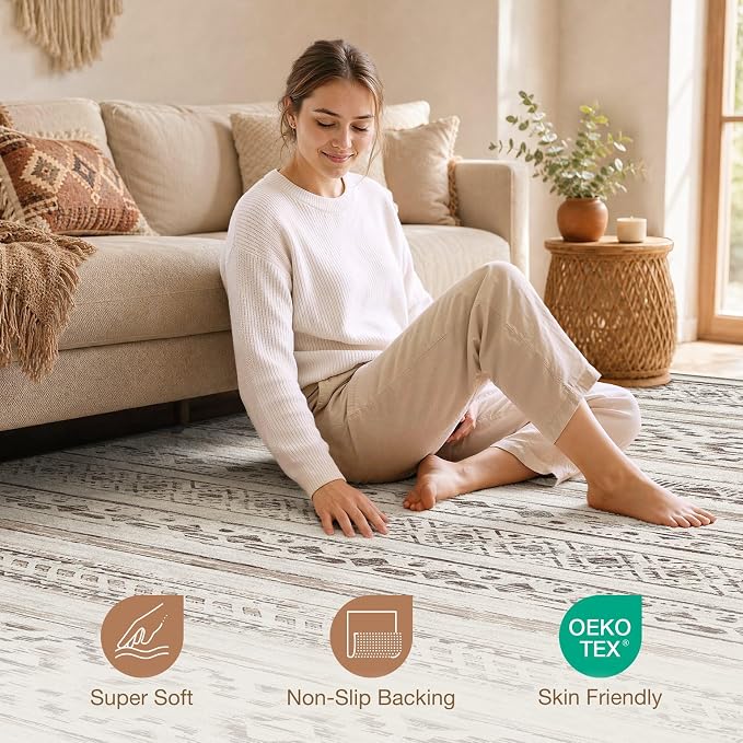 cotiled Boho 5x7 Area Rugs for Living Room: Soft Moroccan Washable Rug | Solve - Image 4