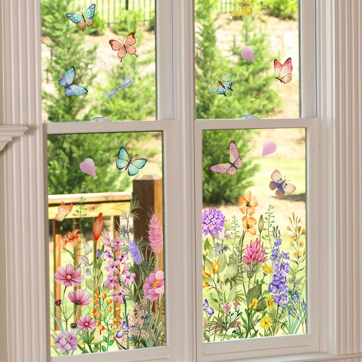 Mirbuy Wildflower Butterfly Window Decals, Colorful Garden Floral Window Clings for Home Decor