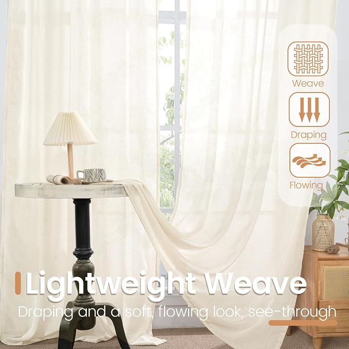 BGment Ivory Linen Curtains 90 Inches Long - Image 4
