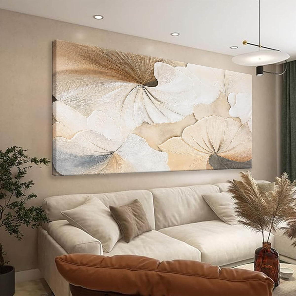 Suconvng Canvas Art Wall Decor Abstract Floral Wall Art For Living Room Modern Abstract Wall Decor Prints Pictures Brown White Flower Wall Art Picture For Bedroom Hotel Home Artwork 24x48 Inch