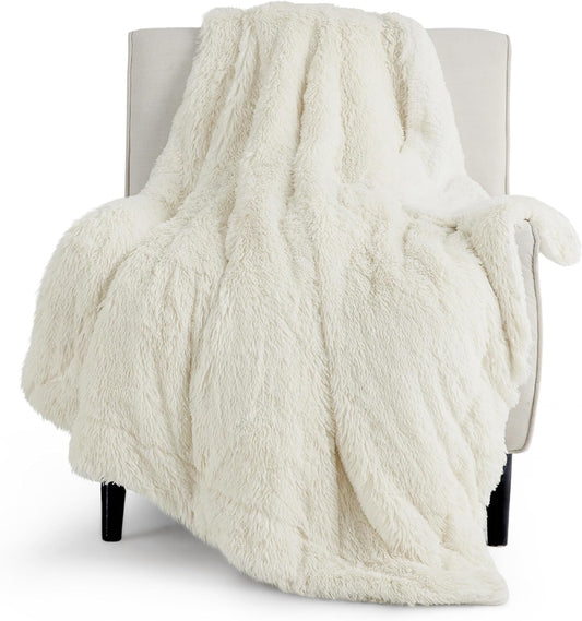 Bedsure GentleSoft Fluffy Cream Throw Blanket Decorative Blankets for Bed Couch Sofa, Cream Decor Sherpa Fleece Soft Cozy Fuzzy Plush Thick Warm Faux Fur Decorations, Ivory Baby Girl Gifts, 50x60