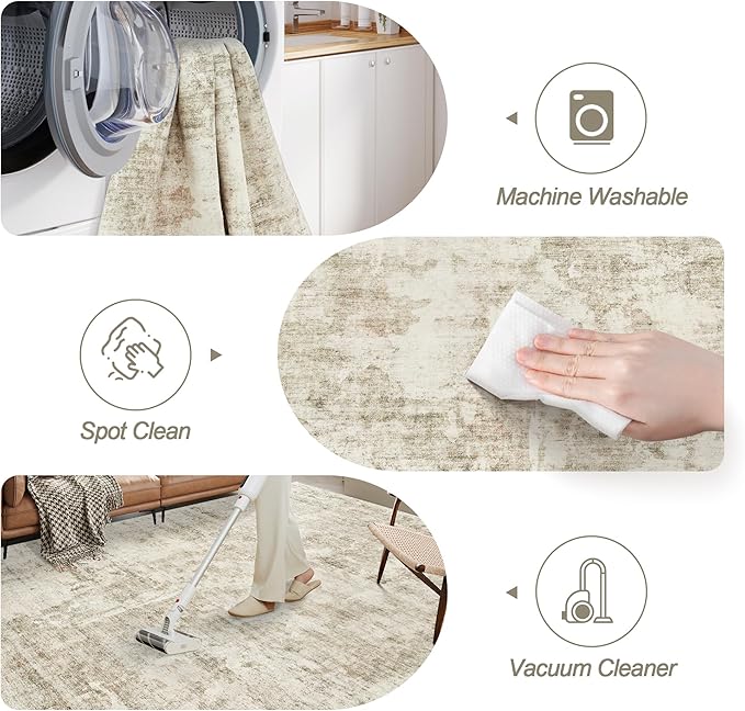Soalmost 9x12 Area Rugs for Living Room Washable Rug Abstract Beige/Gray | - Image 5