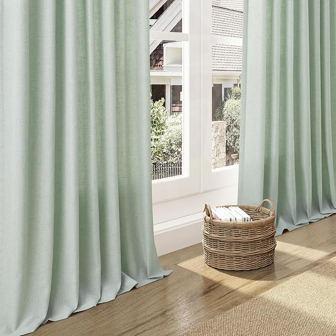 Aqua Green Linen Curtains 63 Inches Long 2 Panel Sets - Image 6