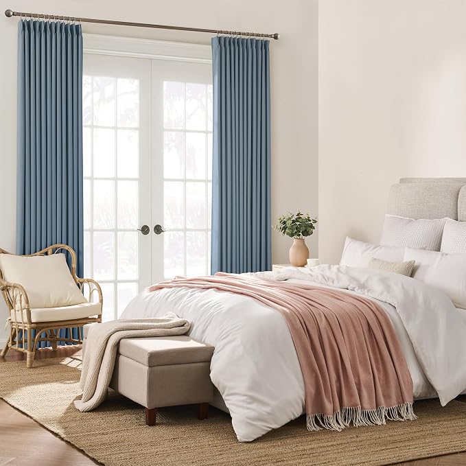 Dusty Blue Pleat Wide Width Drapes 80 x 102 inch Long 2 Panels - Image 4