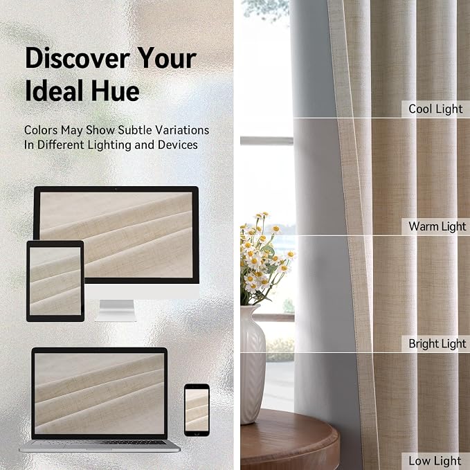 100% Blackout Linen Textured Curtains 96 Inch Long, Oatmeal | 100% Blackout - Image 7