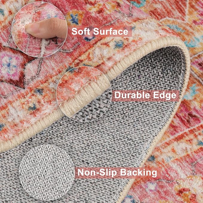 Yamaziot Washable Area Rug for Bedroom, 3x5 Non-Slip Boho Entryway Rug | Stain - Image 3