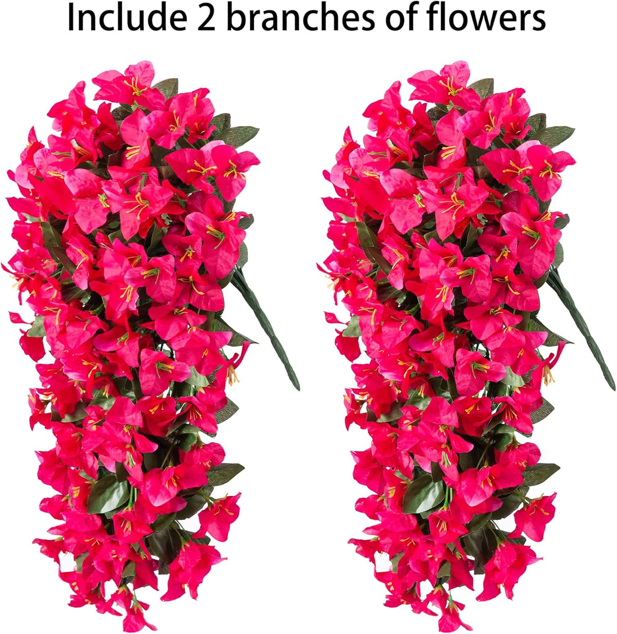Faux Bougainvillea Artificial Flowers Plants for Outdoors Outside Decoration, 2 PCS Fake Flowers Silk Long Trailing Vines UV Resistant Realistic for Front Door Porch Planter Urn Patio Balcony Hot Pink