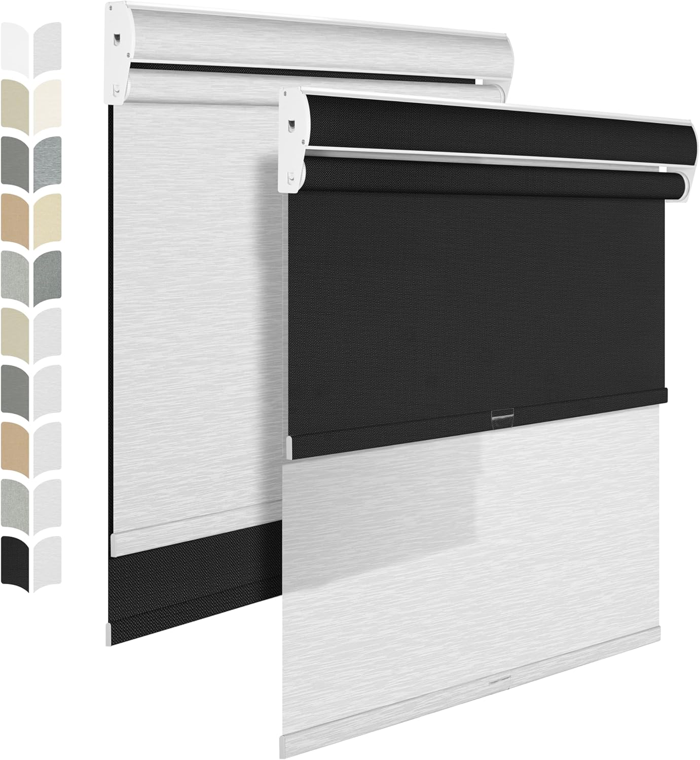 BERISSA Cordless Dual Roller Shades with Cassette Valance,Double Window Shades Blackout and Light Filtering Shades,Day and Night Roller Shades for Home Office Door.Linen Black and White.64 W x 72" H