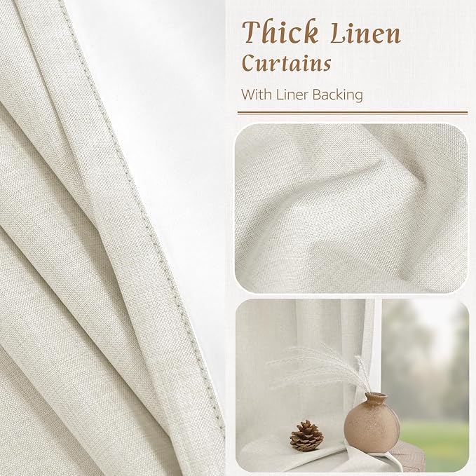 Natural 100% Blackout Linen Curtains 40 Inches 2 Panels, 42 x 40 Inch | Linen - Image 8