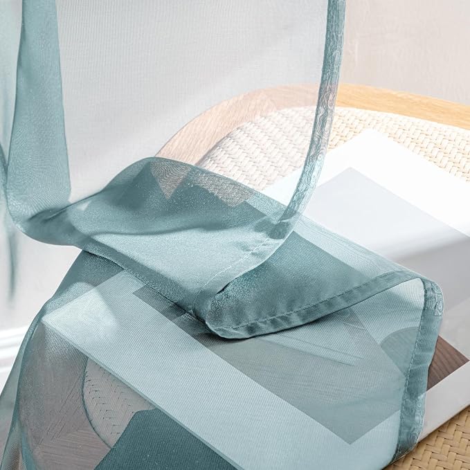 MIULEE Dusty Blue Sheer Curtains 108 Inches Long 4 Panels 42 x 108 Inches | - Image 7
