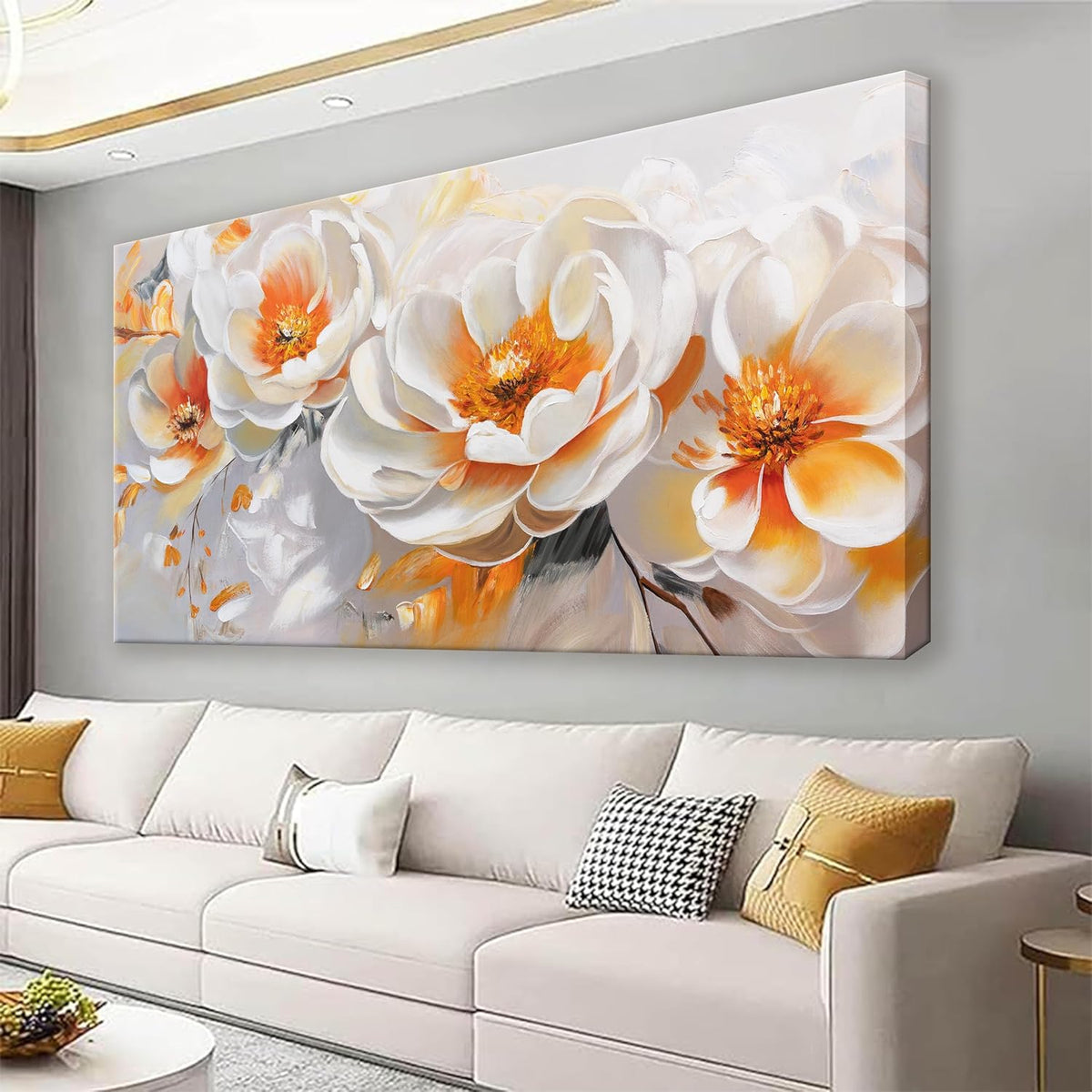 Suconvng Canvas Art Wall Decor Modern Minimalist Home Wall Decor Flower Paintings Orange White Wall Art Prints Floral Art Pictures For Bedroom Kitchen Office Artwork 20"×40"