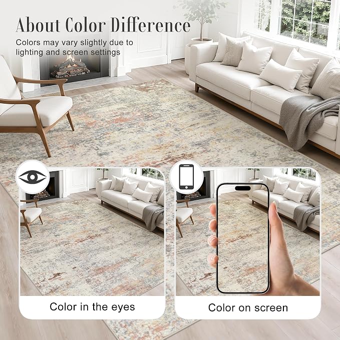 Area Rug Living Room: 3x5 Modern Washable Indoor Soft Carpet Taupe | - Image 3