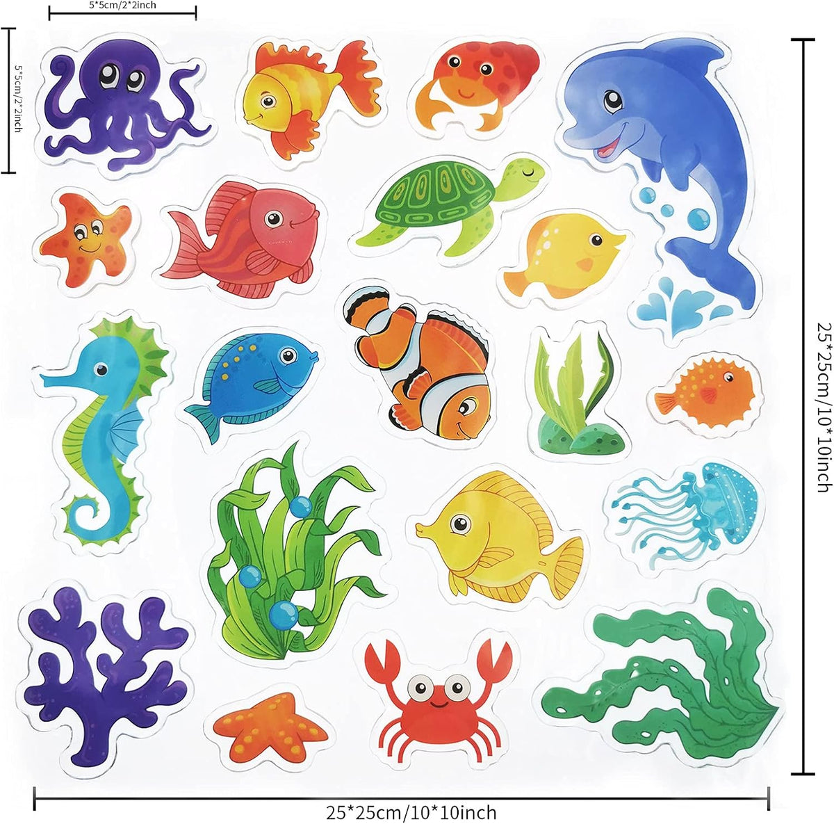 Tevxj Sea Animals 40pcs Thick Gel Clings, Multicolor Vinyl Decals for Kids, Reusable Window Stickers, Ocean Themed Party Supplies for Home, Car, Classroom, Nursery Decorations