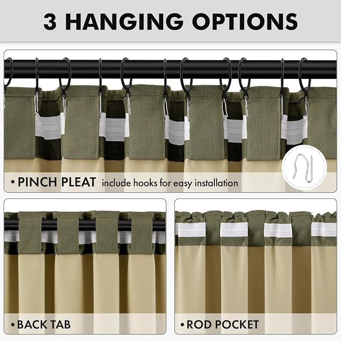 MIULEE 100% Blackout Linen Curtains 42 x 63 Inch Light Olive Green 2 Panels | - Image 5