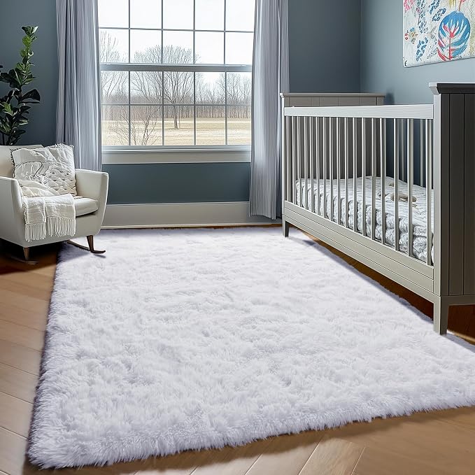 White Area Rugs for Bedroom Living Room, Fluffy 4x6 Soft Shag Plush Bedside Rug - Image 7
