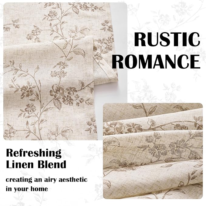 Taupe Vintage Floral Linen Curtains Farmhouse 50W X 84L 2 Panels | Elisa Series - Image 6